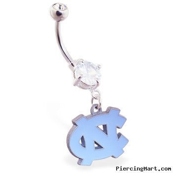 Belly Ring with official licensed NCAA charm, University of North Carolina Tarheels