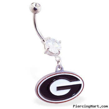 Belly Ring with official licensed NCAA charm, University of Georgia Bulldogs