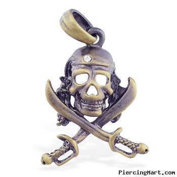 Bronze colored skull and cross bones pirate pendant