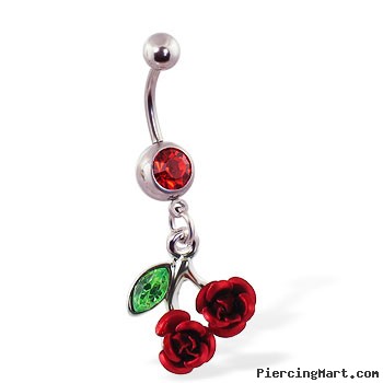 Navel ring with dangling rose cherries