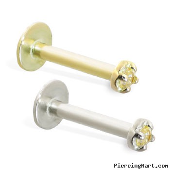 14K Gold internally threaded labret with yellow 1mm CZ