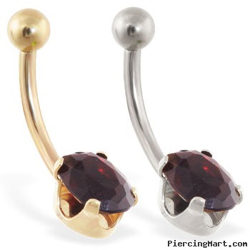 14K Gold belly ring with oval Garnet
