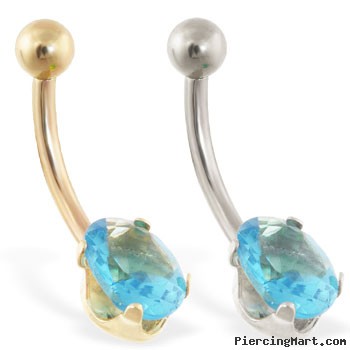 14K Gold belly ring with oval aquamarine