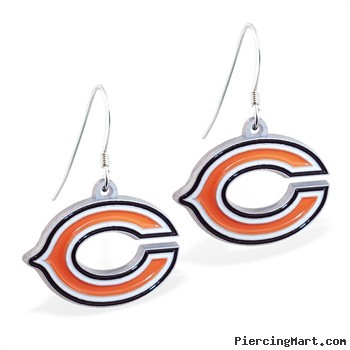 Mspiercing Sterling Silver Earrings With Official Licensed Pewter NFL Charm, Chicago Bears