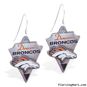 Mspiercing Sterling Silver Earrings With Official Licensed Pewter NFL Charm, Denver Broncos