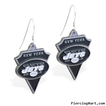 Mspiercing Sterling Silver Earrings With Official Licensed Pewter NFL Charm, New York Jets