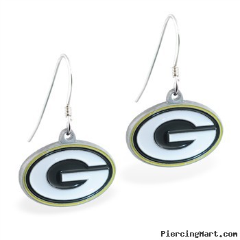 Mspiercing Sterling Silver Earrings With Official Licensed Pewter NFL Charm, Green Bay Packers