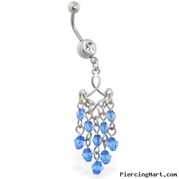 Navel ring with blue stone chandelier dangle