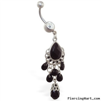 Large black stone chandelier belly ring