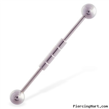 Industrial straight barbell with ribbed center, 14 ga