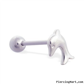 Straight barbell with dolphin top, 14 ga