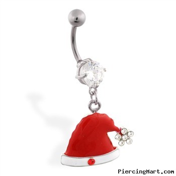 Christmas Belly Ring with Dangling Santa Hat