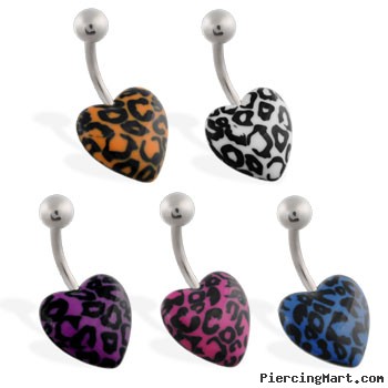 Navel ring with leopard print heart