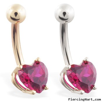 14K Gold belly ring with 6mm Garnet heart