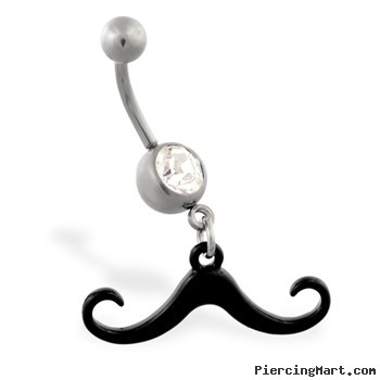 Jeweled belly ring with Dangling Black Mustache