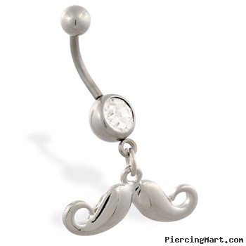 Jeweled belly ring with Dangling Mustache