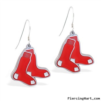 Mspiercing Sterling Silver Earrings With Official Licensed Pewter MLB Charms, Boston Red Sox
