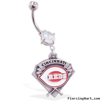 Mspiercing Belly Ring with Official Licensed MLB Charm, Cincinnati Reds