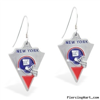 Mspiercing Sterling Silver Earrings With Official Licensed Pewter NFL Charm, New York Giants