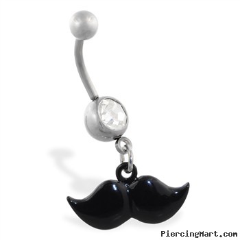 Jeweled belly ring with Dangling Black Mustache