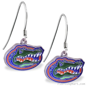 Mspiercing Sterling Silver Earrings With Official Licensed Pewter NCAA Charm, University Of Florida 