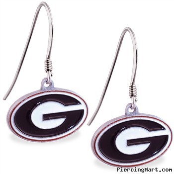 Mspiercing Sterling Silver Earrings With Official Licensed Pewter NCAA Charm, University Of Georgia 