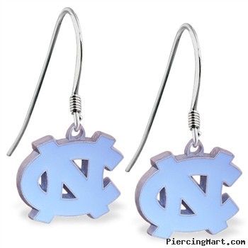 Mspiercing Sterling Silver Earrings With Official Licensed Pewter NCAA Charm, University Of North Ca