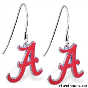 Mspiercing Sterling Silver Earrings With Official Licensed Pewter NCAA Charm, University Of Alabama 