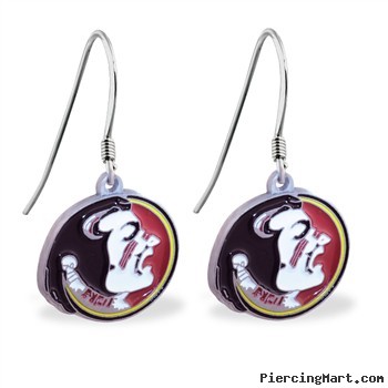 Mspiercing Sterling Silver Earrings With Official Licensed Pewter NCAA Charm, Florida State Seminole