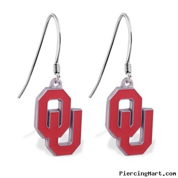 Mspiercing Sterling Silver Earrings With Official Licensed Pewter NCAA Charm, Oklahoma University So