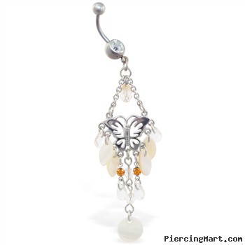 Belly ring with butterfly chandelier dangle