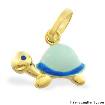 14K Yellow Gold Enameled Turtle Pendant