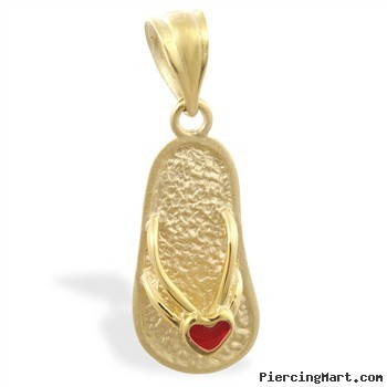 14K Yellow Gold Flipflop Pendant with Small Heart