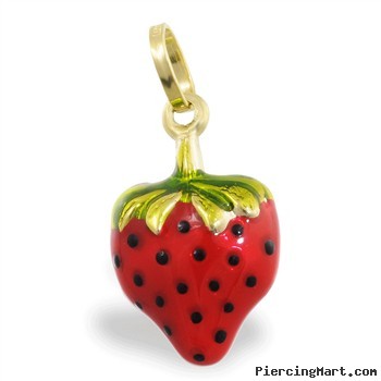 14K Gold Strawberry Enameled Pendant