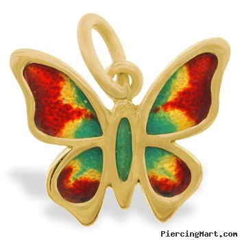 14K Gold Butterfly Enameled Pendant