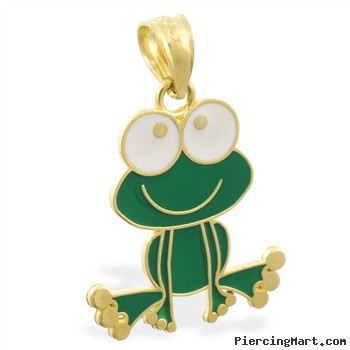 14K Yellow Gold Enameled Frog Pendant