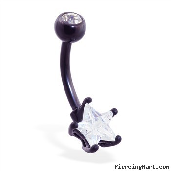 Double jeweled black coated star shaped belly ring
