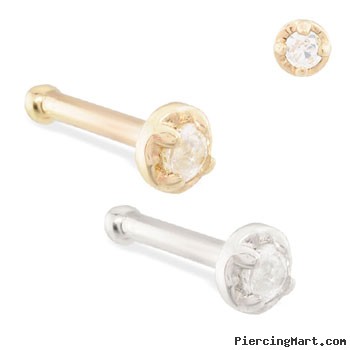 14K Gold nose bone with 1.5mm clear CZ gem