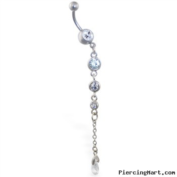 Navel ring with long jeweled dangle