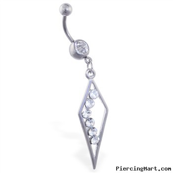 Belly ring with jeweled triangle dangle