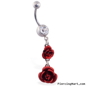 Navel ring with double rose dangle