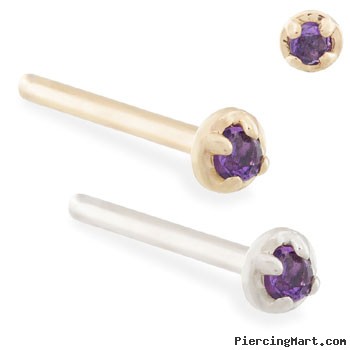 14K Gold customizable nose stud with 1.5mm Amethyst gem