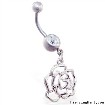 Navel ring with dangling rose outline