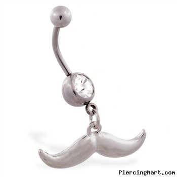 Jeweled belly ring with Dangling Mustache