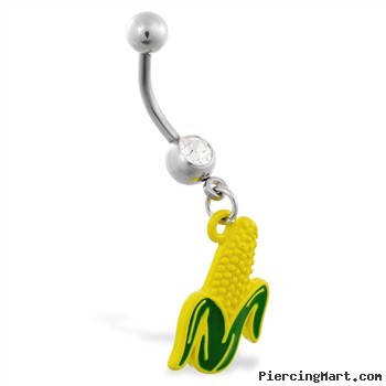 Jeweled belly ring with Dangling Ear Of Corn