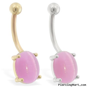 14K Gold belly ring with Pink Cats Eye Stone