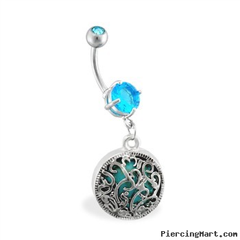 Jeweled Belly Ring With Dangling Medallion