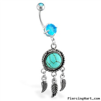 Jeweled Belly Ring With A Feathers Chandelier