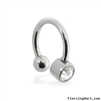 Stainless steel circular (horseshoe) barbell with jeweled cylinder end, 16 ga