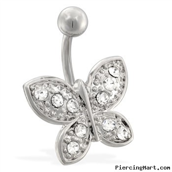 Jeweled butterfly belly ring